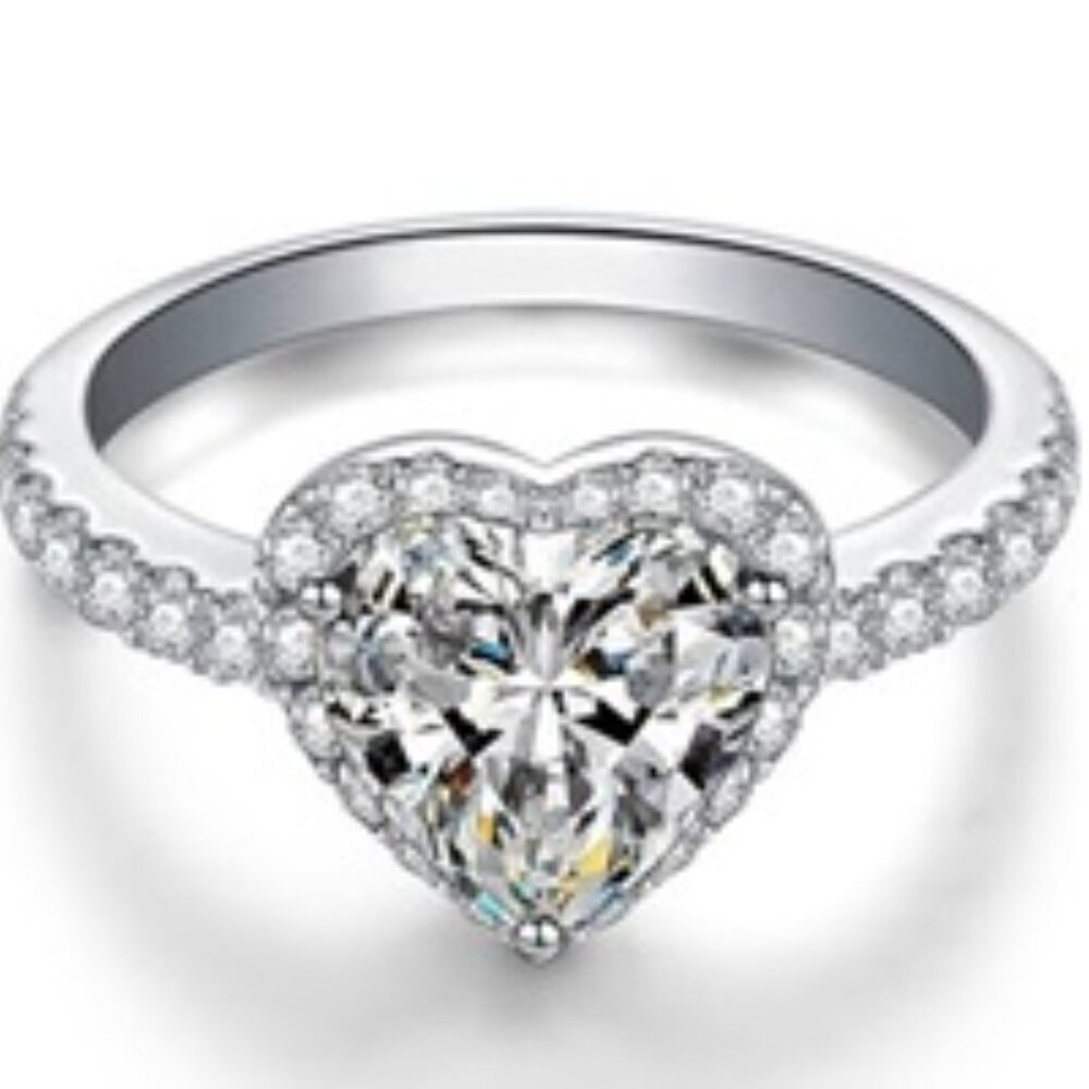💞Hollow Gemstone Zircon Thin Sweet Vintage Heart CZ Ring for Women, MARR9118